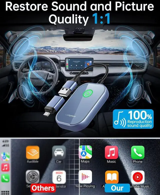 Alt view image 6 of 7 - Wireless Carplay Adapter, Converts Wired to Wireless Carplay Dongle for Wireless Control Plug & Play Carplay Fit for Cars from 2017 & for  iPhone iOS 10+