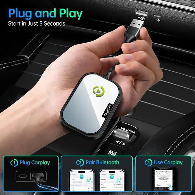 Alt view image 3 of 7 - Wireless CarPlay Adapter for  iPhone, Converts Factory Wired CarPlay to Wireless CarPlay 2024 Upgrade Plug & Play Auto Connect Fast Easy Use for Cars from 2017 & iPhone iOS Dark Black