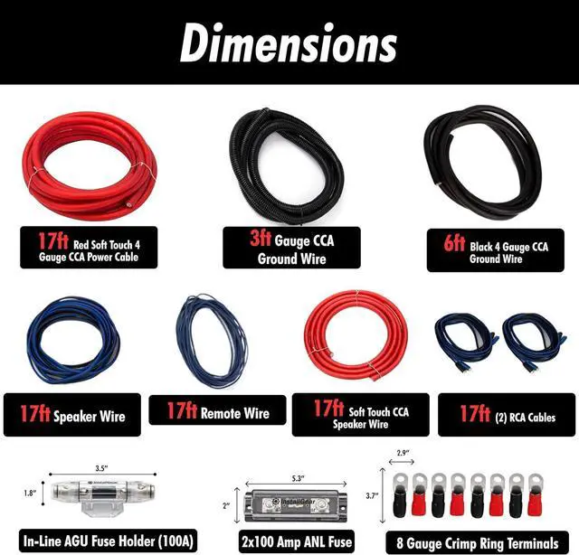 Alt view image 3 of 7 - Dual 1/0 Gauge Amp Wiring Kit - Amp Kit with 4 Amplifier Installation Wiring True Spec and Soft Touch Wire - 4 Gauge Wire, 1/0 Gauge Amp Kit, Amplifier Wiring Kit, Sub Wiring Kit