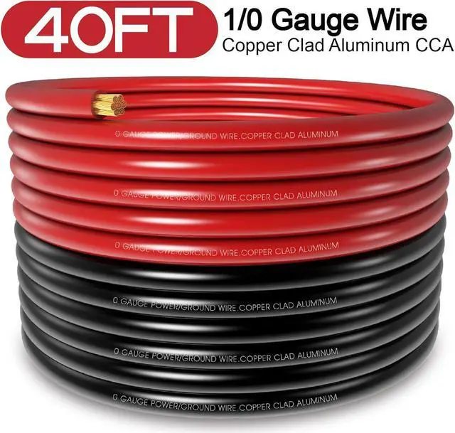 Alt view image 3 of 7 - 40FT 1/0 Gauge Wire Copper Clad Aluminum CAA,20pcs Lugs Terminal Connectors with 3:1Heat Shrink Tube for Power/Auto,Amplifier,Ground Cable Trailer Wiring
