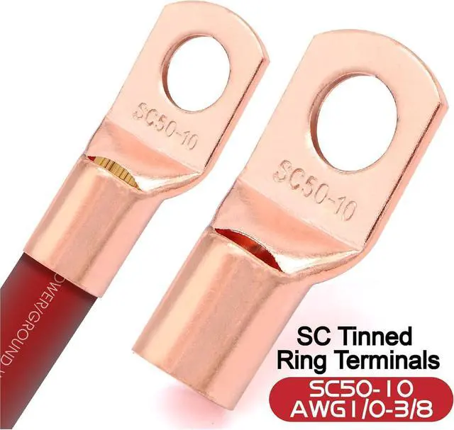 Alt view image 4 of 7 - 40FT 1/0 Gauge Wire Copper Clad Aluminum CAA,20pcs Lugs Terminal Connectors with 3:1Heat Shrink Tube for Power/Auto,Amplifier,Ground Cable Trailer Wiring