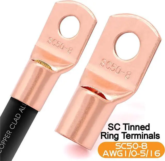 Alt view image 5 of 7 - 40FT 1/0 Gauge Wire Copper Clad Aluminum CAA,20pcs Lugs Terminal Connectors with 3:1Heat Shrink Tube for Power/Auto,Amplifier,Ground Cable Trailer Wiring