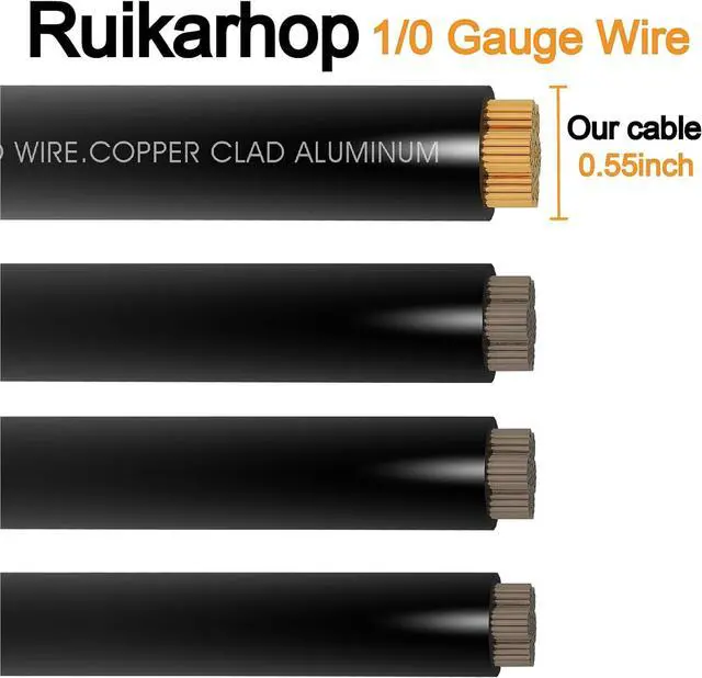 Alt view image 6 of 7 - 40FT 1/0 Gauge Wire Copper Clad Aluminum CAA,20pcs Lugs Terminal Connectors with 3:1Heat Shrink Tube for Power/Auto,Amplifier,Ground Cable Trailer Wiring