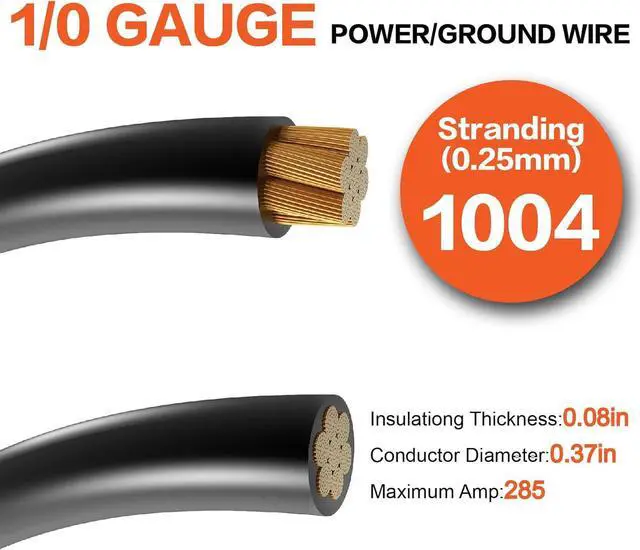 Alt view image 2 of 7 - 1/0 Gauge Wire(20ft Each - Red/Black) Copper Clad Aluminum CCA with 250A ANL Fuse Holder,20pcs Lugs Terminal Connectors & 3:1 Heat Shrink Tube for Power/Auto,Amplifier,Ground Cable