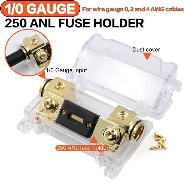 Alt view image 4 of 7 - 1/0 Gauge Wire(20ft Each - Red/Black) Copper Clad Aluminum CCA with 250A ANL Fuse Holder,20pcs Lugs Terminal Connectors & 3:1 Heat Shrink Tube for Power/Auto,Amplifier,Ground Cable