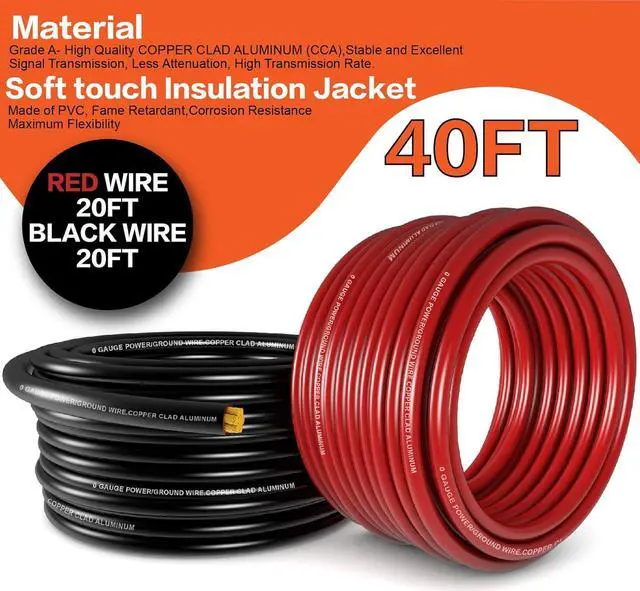 Alt view image 6 of 7 - 1/0 Gauge Wire(20ft Each - Red/Black) Copper Clad Aluminum CCA with 250A ANL Fuse Holder,20pcs Lugs Terminal Connectors & 3:1 Heat Shrink Tube for Power/Auto,Amplifier,Ground Cable