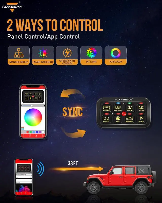 Alt view image 3 of 7 - 8 Gang Switch Panel RGB AR-800 Toggle Momentary Pulsed Bluetooth Switch Panel for Truck SUV UTV ATV Marine RV Camper Van, Multifunction 12-24V Waterproof 2 Years Warranty