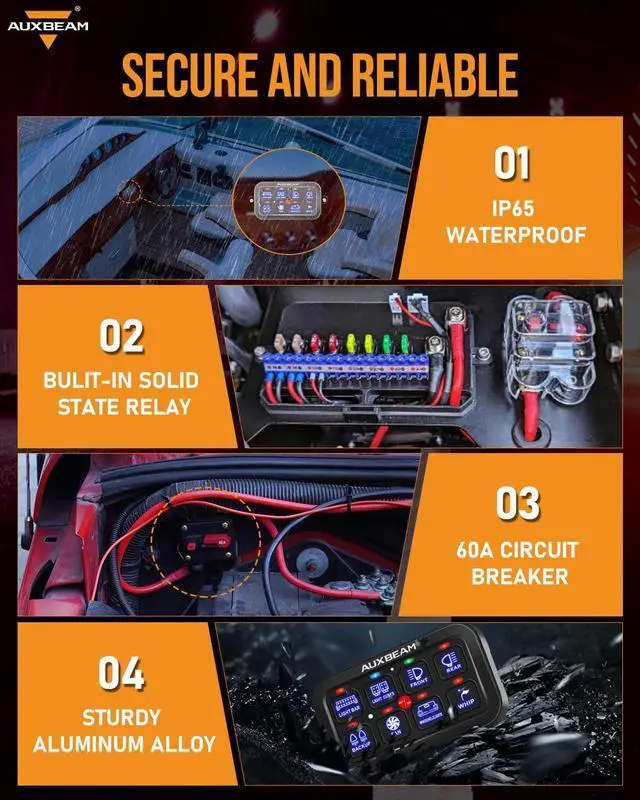 Alt view image 5 of 7 - 8 Gang Switch Panel RGB AR-800 Toggle Momentary Pulsed Bluetooth Switch Panel for Truck SUV UTV ATV Marine RV Camper Van, Multifunction 12-24V Waterproof 2 Years Warranty