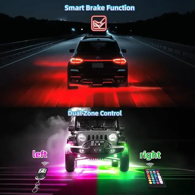 Alt view image 7 of 7 - 12Pods Metal RGB LED Rock Lights with Bluetooth APP/RF Remote Control,288LED Multicolor Underglow Lights Kit with Dual Zone Music Mode 12V Underbody Lights Waterproof for Trucks Jeep Golf Cart Pickup