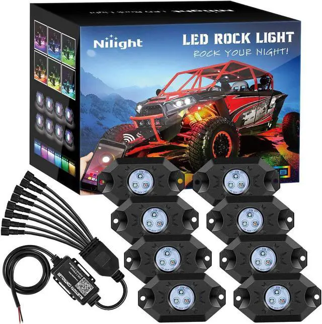 Main image of RGB LED Rock Lights Kit 8 pods Underglow Multicolor Neon Light Pod with Bluetooth App Control Timing Function Flashing Music Mode IP68 Exterior Wheel Well Light for ATV UTV