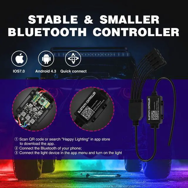Alt view image 3 of 6 - RGB LED Rock Lights Kit 8 pods Underglow Multicolor Neon Light Pod with Bluetooth App Control Timing Function Flashing Music Mode IP68 Exterior Wheel Well Light for ATV UTV