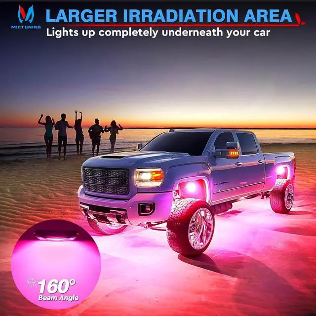 Alt view image 4 of 7 - MICTUNING C2 Curved RGBW LED Rock Lights - 8 Pods Underglow Multicolor Neon Light with Wiring Switch Kit, Bluetooth Controller with APP Control