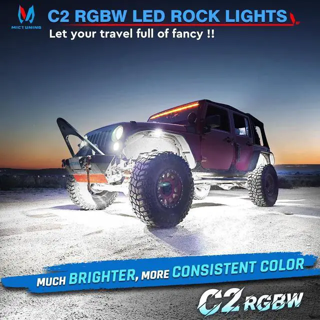 Alt view image 2 of 7 - MICTUNING C2 Curved RGBW LED Rock Lights - 8 Pods Underglow Multicolor Neon Light with Wiring Switch Kit, Bluetooth Controller with APP Control