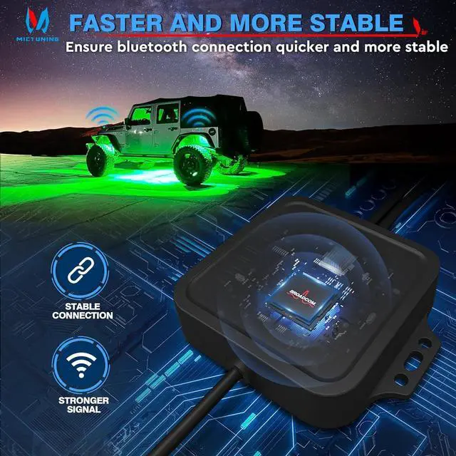 Alt view image 7 of 7 - MICTUNING C2 Curved RGBW LED Rock Lights - 8 Pods Underglow Multicolor Neon Light with Wiring Switch Kit, Bluetooth Controller with APP Control