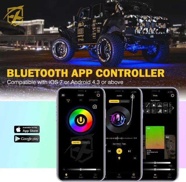 Alt view image 5 of 7 - RGBW LED Rock Lights Kit with Bluetooth & Wireless Remote Controller, Multicolor Cars Underglow, Wheel, Footwell Neon Light Kits, for Off-Road UTV ATV Trucks SUV Motorcycle Boats - 10 Pods
