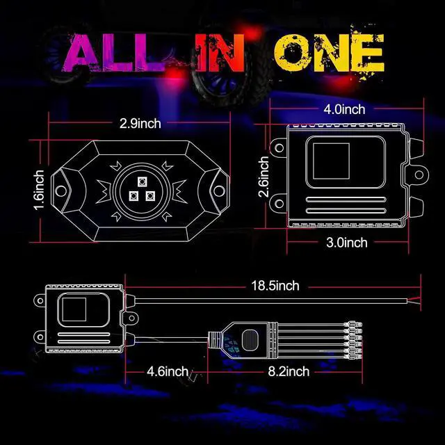 Alt view image 2 of 7 - RGB Rock Light Kits, OFFROADTOWN RGB LED Rock Lights with 6 pods Lights Neon Trail Rig Lights Underglow Universal, Perfect for Polaris Can-Am Yamaha Honda Tundra
