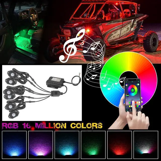 Alt view image 3 of 7 - RGB Rock Light Kits, OFFROADTOWN RGB LED Rock Lights with 6 pods Lights Neon Trail Rig Lights Underglow Universal, Perfect for Polaris Can-Am Yamaha Honda Tundra