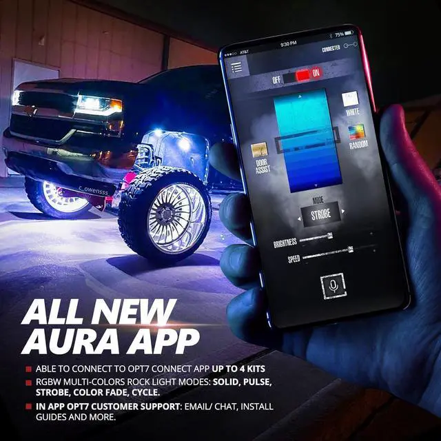 Alt view image 4 of 7 - Quantum Pro RGBW LED Rock Lights with Bluetooth APP Control, 4 Pods Wide Angle Multicolor Neon Underglow Lighting Kit with Extension Wire, IP68 Waterproof for Offroad Truck Jeep RZR ATV UTV SUV