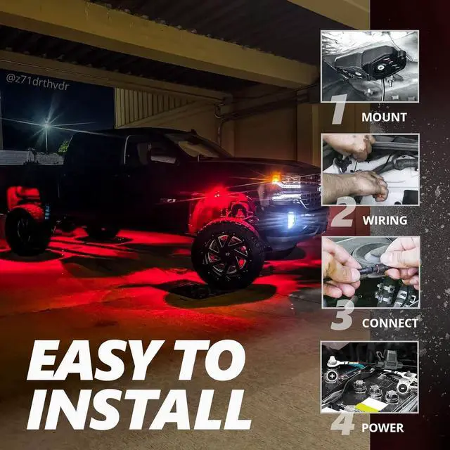 Alt view image 6 of 7 - OPT7 Quantum Pro RGBW LED Rock Lights with Bluetooth APP and Remote Control, 4 Pods Wide Angle Multicolor Neon Underglow Lighting Kit with Extension Wire, IP68 Waterproof for Offroad Truck ATV UTV SUV