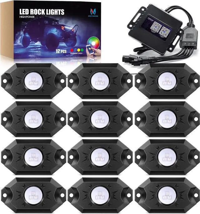 Main image of MICTUNING 2025 Upgraded CM RGB LED Rock Lights Kits - 12 Pods Multicolor Neon Light Waterproof Underglow Lighting Kit with APP Control & Flashing & Music Mode