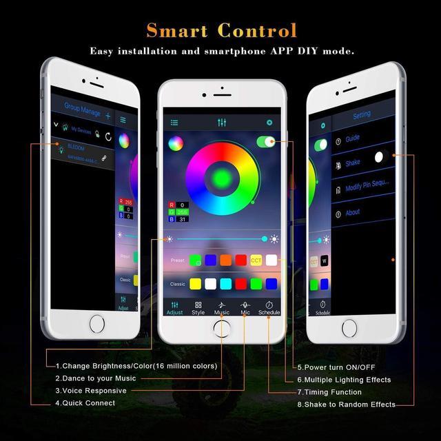 Alt view image 5 of 7 - Auto 8 Pods RGB LED Rock Light Kits with Bluetooth Controller Waterproof Multicolor Neon LED Lights Underglow Trail Rig Lights for Trucks SUV ATV Boat Motorcycle Off Road