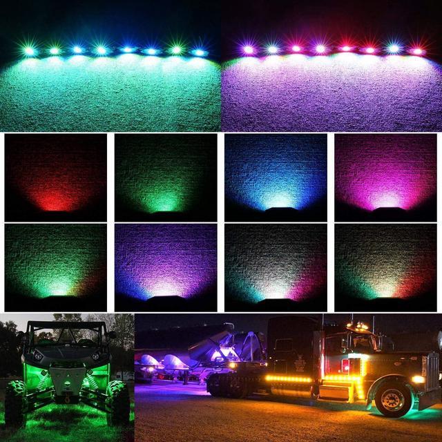 Alt view image 6 of 7 - Auto 8 Pods RGB LED Rock Light Kits with Bluetooth Controller Waterproof Multicolor Neon LED Lights Underglow Trail Rig Lights for Trucks SUV ATV Boat Motorcycle Off Road