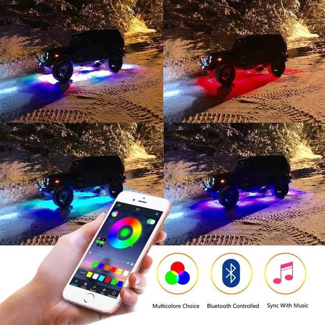 Alt view image 7 of 7 - Auto 8 Pods RGB LED Rock Light Kits with Bluetooth Controller Waterproof Multicolor Neon LED Lights Underglow Trail Rig Lights for Trucks SUV ATV Boat Motorcycle Off Road