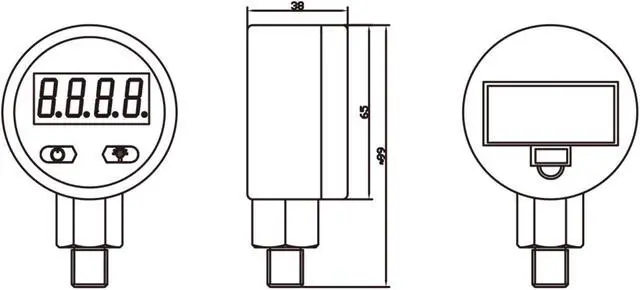 Alt view image 7 of 7 - 2-1/2" dial, Digital Industrial Pressure Gauge with 1/4"NPT Lower Mount, Stainless Steel case and Connection, 0-60psi/bar, 1%,Battery Powered, with LED Light