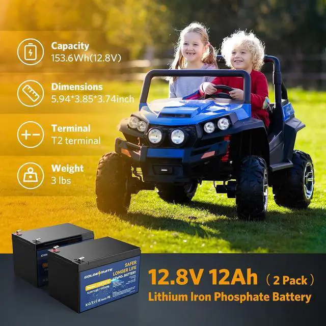 Alt view image 5 of 7 - 12V 12Ah Lithium LiFePO4 Deep Cycle Battery 2 Pack, 5000+ Cycle Rechargeable Lithium Iron Phosphate Battery for Solar, Fish Finder, Power Wheels, Lighting, with 12A BMS
