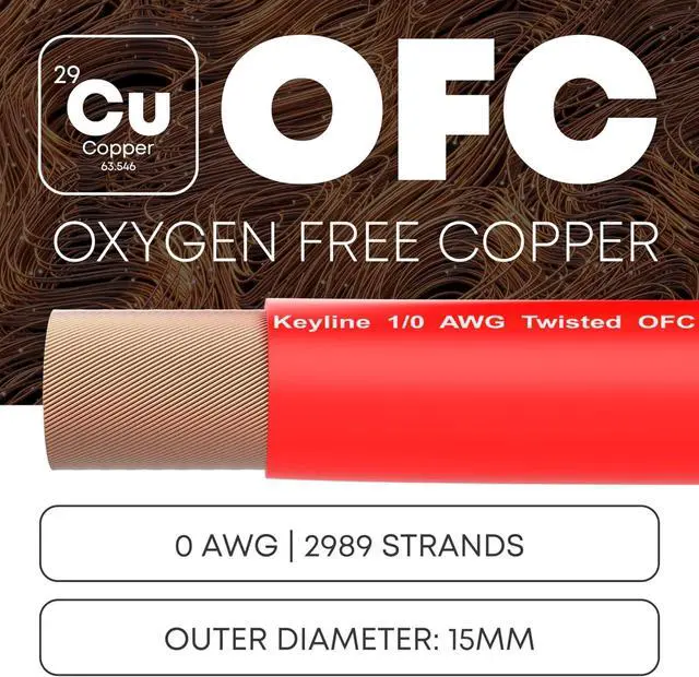 Alt view image 2 of 6 - 1/0 AWG Gauge Wire (25ft) Red | Oxygen Free Copper (OFC), Automotive Wire, Power/Ground, Battery Cable, True Spec Welding & Automotive, Car Audio Speaker, RV Trailer, Amp Wiring by Keyline Chargers