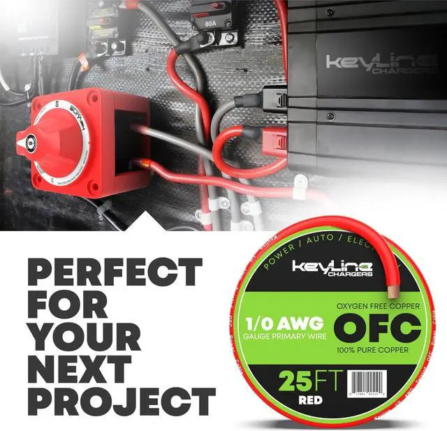 Alt view image 6 of 6 - 1/0 AWG Gauge Wire (25ft) Red | Oxygen Free Copper (OFC), Automotive Wire, Power/Ground, Battery Cable, True Spec Welding & Automotive, Car Audio Speaker, RV Trailer, Amp Wiring by Keyline Chargers