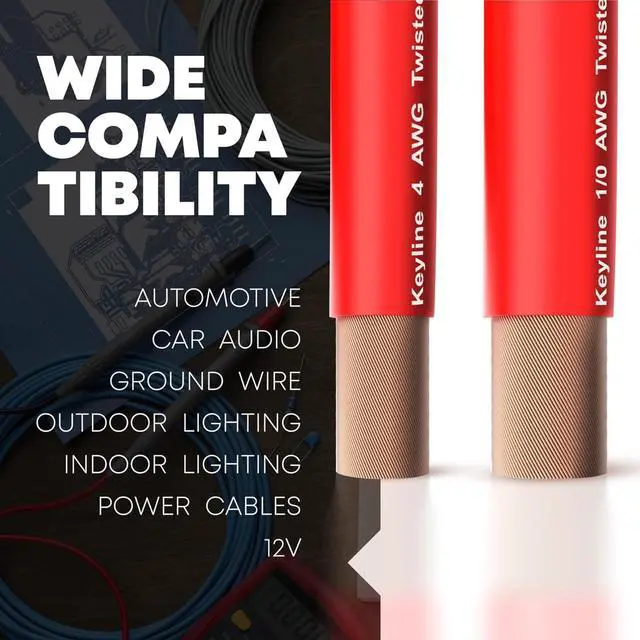 Alt view image 4 of 6 - 1/0 AWG Gauge Wire (25ft) Red | Oxygen Free Copper (OFC), Automotive Wire, Power/Ground, Battery Cable, True Spec Welding & Automotive, Car Audio Speaker, RV Trailer, Amp Wiring by Keyline Chargers