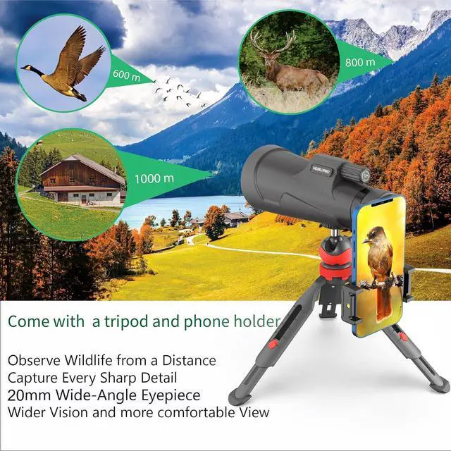 Alt view image 5 of 6 - Telescope 12X56 Outdoor Telescope with Smartphone Adapter for Stargazing, Birdwatching, Hunting, Dust-Proof Waterproof HD Monocular for adults with Phone Holder and Sturdy Tripod By hd360pro