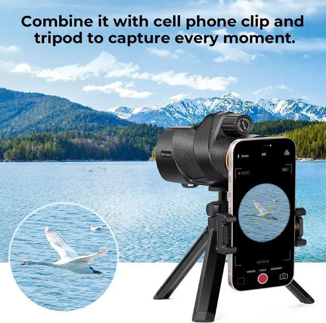 Alt view image 3 of 7 - 80x100 Monocular-Telescope for Adults IP68 Waterproof High Powered with Smartphone Adapter & Tripod, with BAK4 Prism and FMC Lens, for for Bird Watching Hunting Hiking Camping Travelling