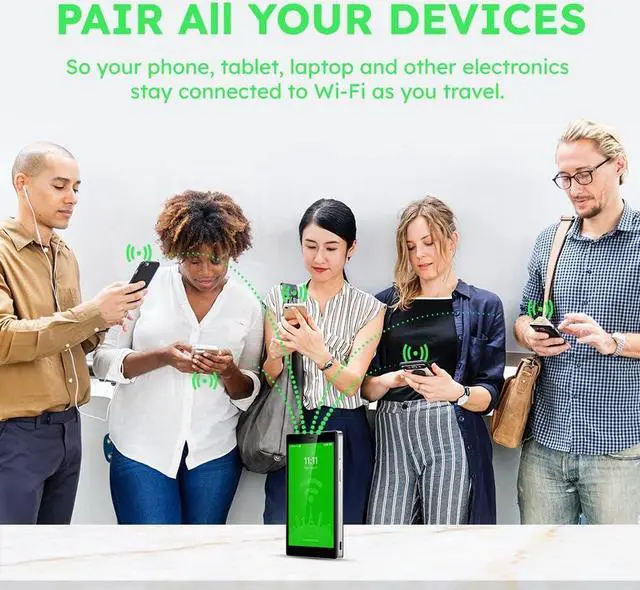 Alt view image 3 of 7 - G4 Pro 4G LTE Mobile Hotspot Device with 5" Touch Screen, Portable WiFi Hotspot for Travel, No SIM Card Needed, 10 Connected Devices, Global 1GB Data, Pocket WiFi Travel Router(G4 Pro Black)