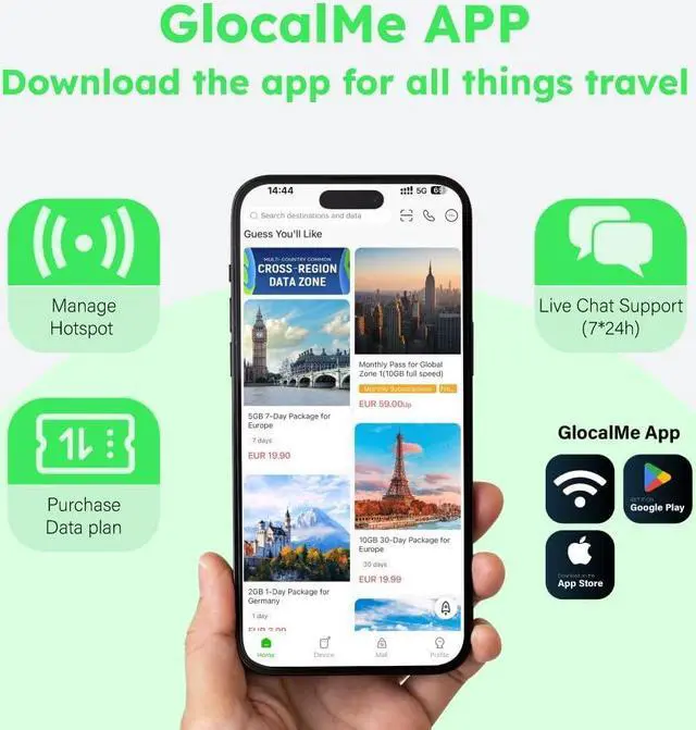 Alt view image 6 of 7 - G4 Pro 4G LTE Mobile Hotspot Device with 5" Touch Screen, Portable WiFi Hotspot for Travel, No SIM Card Needed, 10 Connected Devices, Global 1GB Data, Pocket WiFi Travel Router(G4 Pro Black)