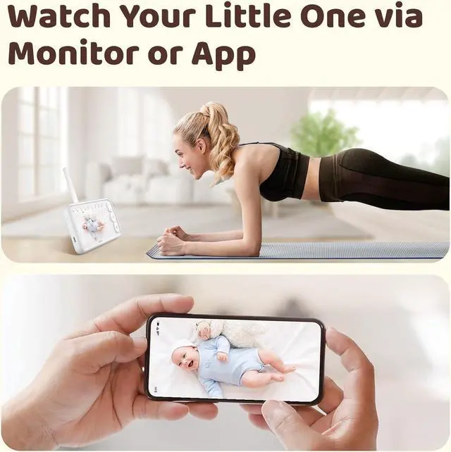 Alt view image 2 of 7 - Peekababy Baby Camera Monitor Video - Baby Monitor with Camera and Audio, 5" Display, 2-Way Talk, 4 in 1 Bracket Meets The Needs in All Scenarios, Smart Phone App, Cry Detection