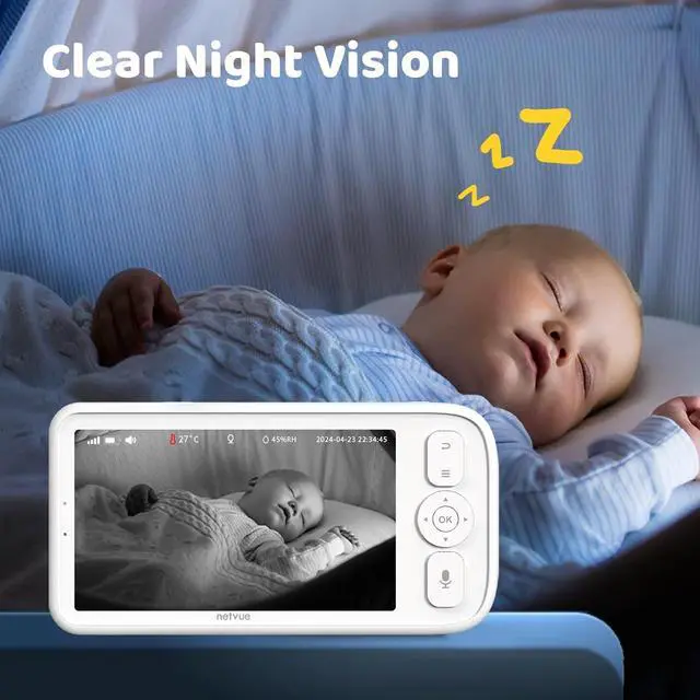 Alt view image 4 of 7 - Peekababy Baby Camera Monitor Video - Baby Monitor with Camera and Audio, 5" Display, 2-Way Talk, 4 in 1 Bracket Meets The Needs in All Scenarios, Smart Phone App, Cry Detection