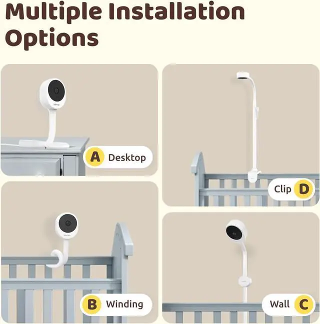 Alt view image 6 of 7 - Peekababy Baby Camera Monitor Video - Baby Monitor with Camera and Audio, 5" Display, 2-Way Talk, 4 in 1 Bracket Meets The Needs in All Scenarios, Smart Phone App, Cry Detection