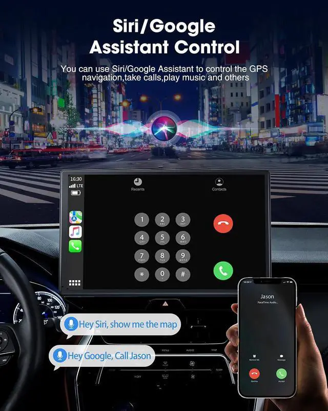 Alt view image 7 of 7 - 9 Inch Wireless Car Stereo with  Carplay & Android Auto,Portable Touch Screen GPS Navigation for Car,Car Audio Receivers with Bluetooth,Airplay,AUX,Screen for All Vehicles