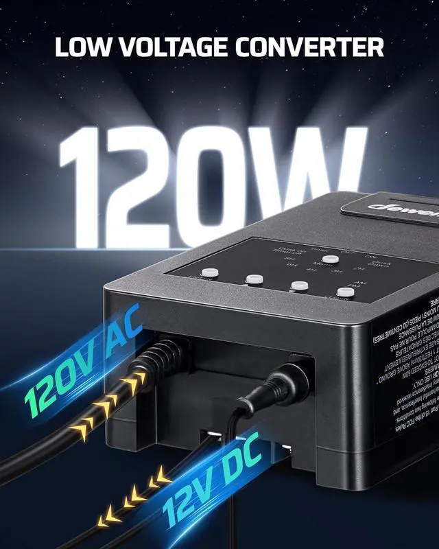 Alt view image 2 of 7 - 120W Low Voltage Transformer with Photocell Sensor & Timer, 120V AC to 12V DC, Weatherproof Landscape Lighting Transformer for Spotlights, Garden Lights, Steplight, Billboard