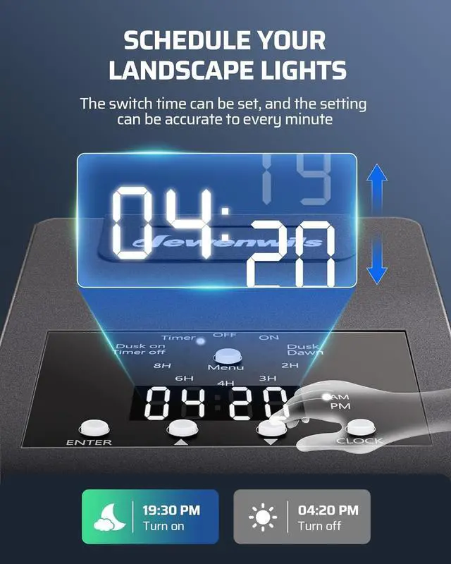 Alt view image 5 of 7 - 120W Low Voltage Transformer with Photocell Sensor & Timer, 120V AC to 12V DC, Weatherproof Landscape Lighting Transformer for Spotlights, Garden Lights, Steplight, Billboard