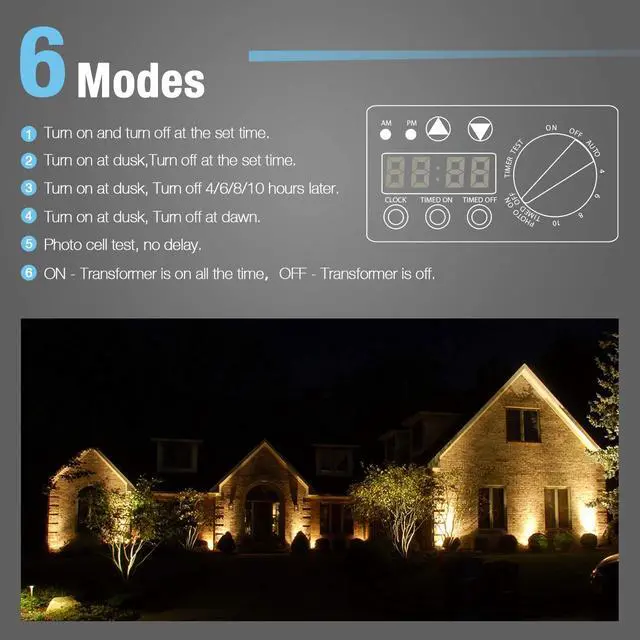 Alt view image 2 of 7 - Low Voltage Transformer 120W Outdoor Lighting Transformer for Landscape Lights with Photo Eye Sensor and Timer 120V AC to 12V AC 9920-9120-01