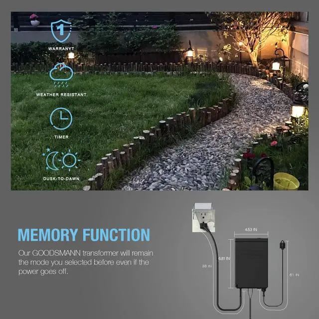 Alt view image 3 of 7 - Low Voltage Transformer 120W Outdoor Lighting Transformer for Landscape Lights with Photo Eye Sensor and Timer 120V AC to 12V AC 9920-9120-01