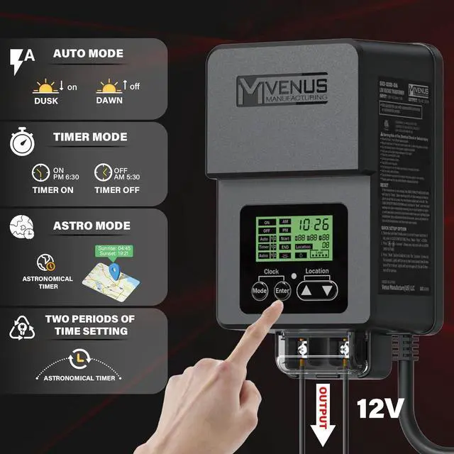 Alt view image 2 of 7 - Outdoor Low Voltage Transformer 120W Landscape Lighting Transformer with Timer and Built-in Photo Sensor 120V AC to 12V AC for LED Spotlight, Pathway Garden Lighting