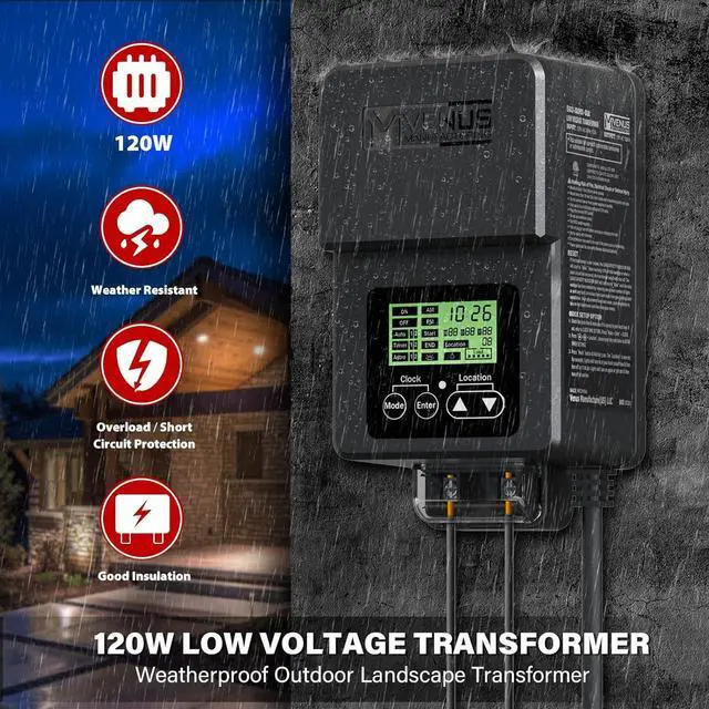 Alt view image 5 of 7 - Outdoor Low Voltage Transformer 120W Landscape Lighting Transformer with Timer and Built-in Photo Sensor 120V AC to 12V AC for LED Spotlight, Pathway Garden Lighting
