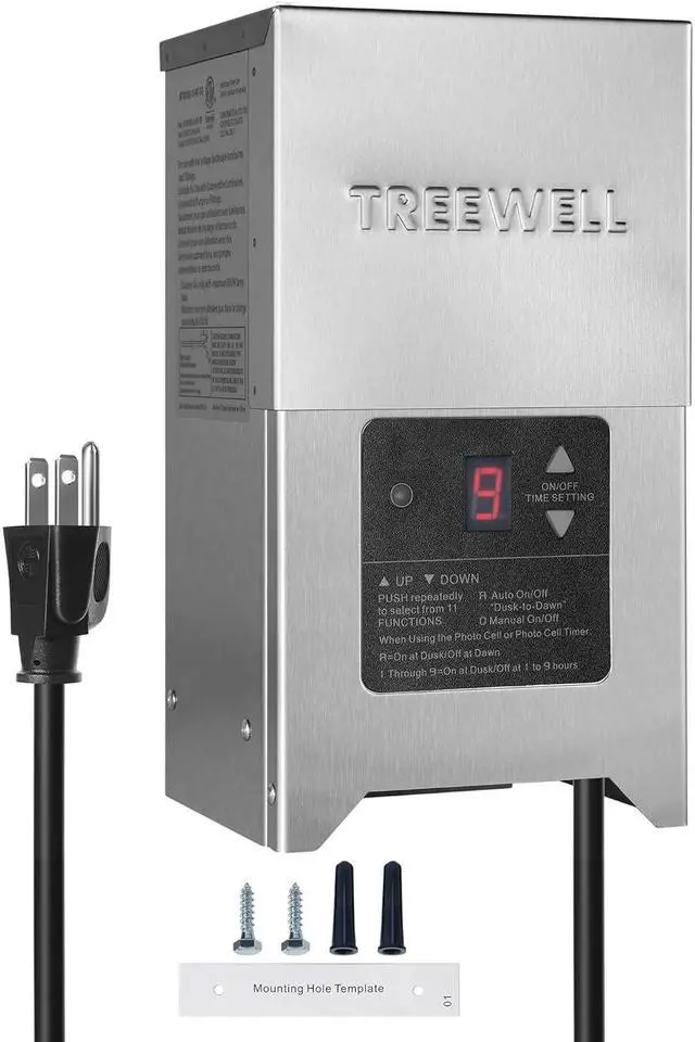 Main image of 300W Low Voltage Landscape Transformer, Outdoor Landscape Lighting Transformer with Photocell Sensor & Timer, 120V AC to 12V/15V AC, Stainless Steel Weatherproof Transformer, ETL Listed