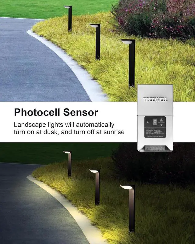 Alt view image 3 of 7 - 300W Low Voltage Landscape Transformer, Outdoor Landscape Lighting Transformer with Photocell Sensor & Timer, 120V AC to 12V/15V AC, Stainless Steel Weatherproof Transformer, ETL Listed