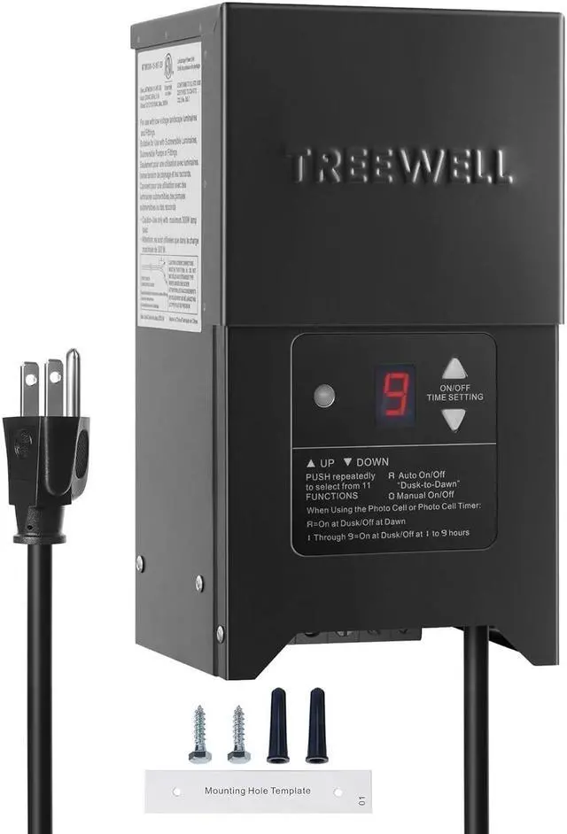 Main image of 300W Low Voltage Landscape Transformer, Outdoor Landscape Lighting Transformer with Photocell Sensor & Timer, 120V AC to 12V/15V AC, Stainless Steel Waterproof Transformer, Black, ETL Listed