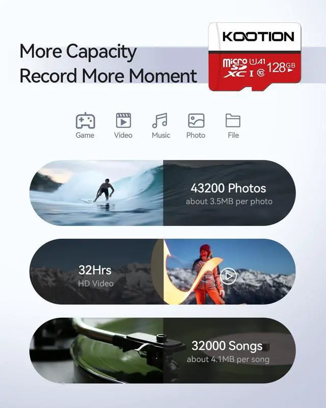 Alt view image 4 of 7 - 128GB Micro SD Card 5 Pack microSDXC UHS-I Memory Card with Adapter  U1, Full HD, C10 TF Flash Card for Smartphone